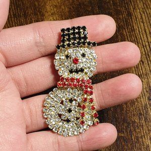 Christmas snowman rhinestone brooch